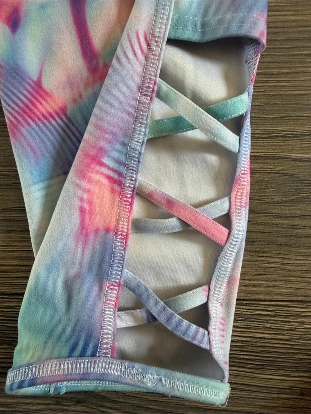 MTA Sport Pastel Multicolor Capri Leggings with Side Ladder Straps - Picture 2 of 4